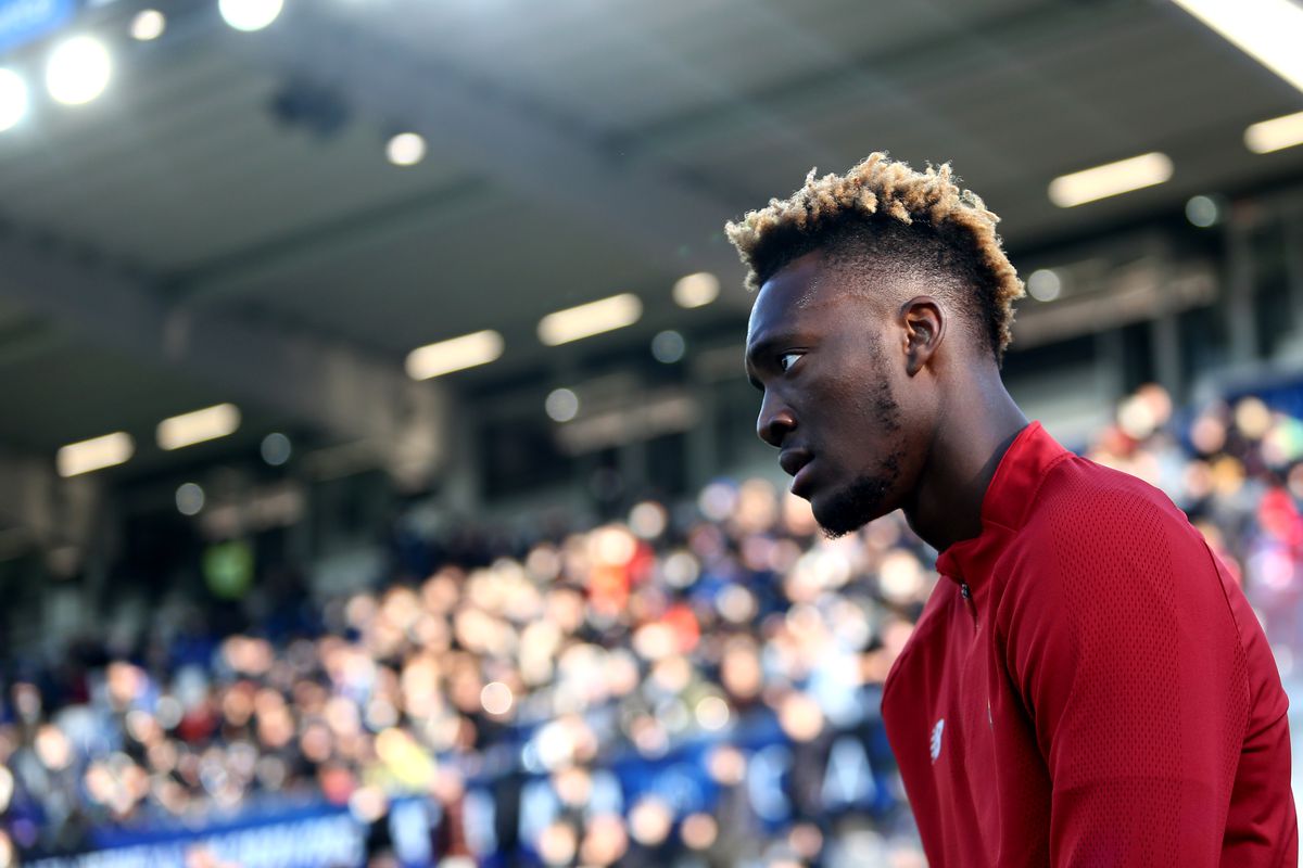 Tammy Abraham of As Roma looks on during warm up before the...