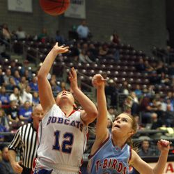 The Panguitch Bobcats beat the Piute Thunderbirds, 58-28, in the girls 1A basketball championship at the Sevier Valley Center in Richfield Saturday, Feb. 21, 2015.