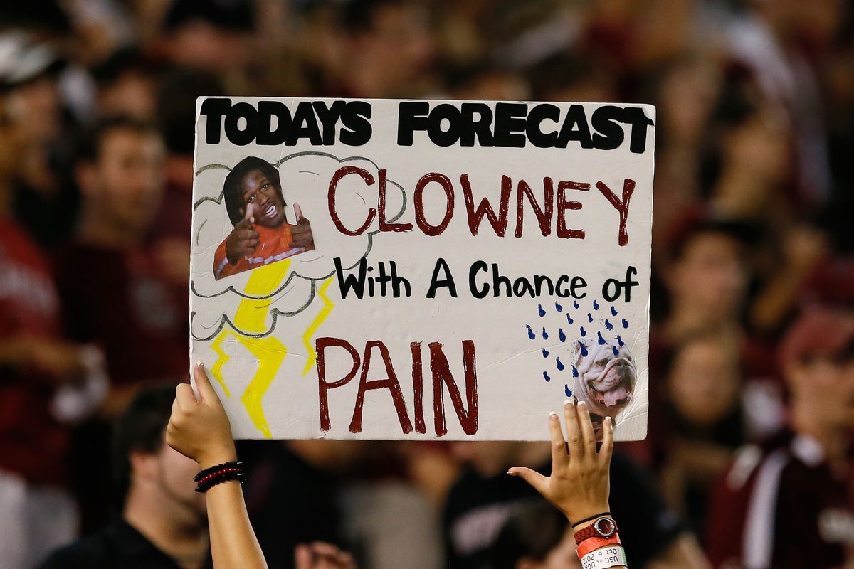 South Carolina fan holds up sign about Jadeveon Clowney.