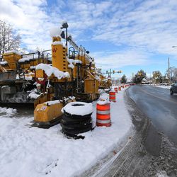 Construction equipment along 400 North between 800 West and Main Street in Bountiful is sits idle on Tuesday, Nov. 29, 2016, as construction has been delayed.