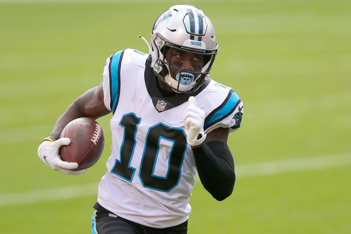 Curtis Samuel of the Carolina Panthers scores a touchdown after making a reception against the Kansas City Chiefs in the second quarter at Arrowhead Stadium on November 08, 2020 in Kansas City, Missouri.