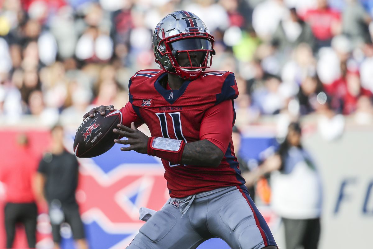 &nbsp;Houston Roughnecks quarterback P.J. Walker attempts a pass during the first quarter against the Los Angeles Wildcats in a XFL football game at TDECU Stadium.