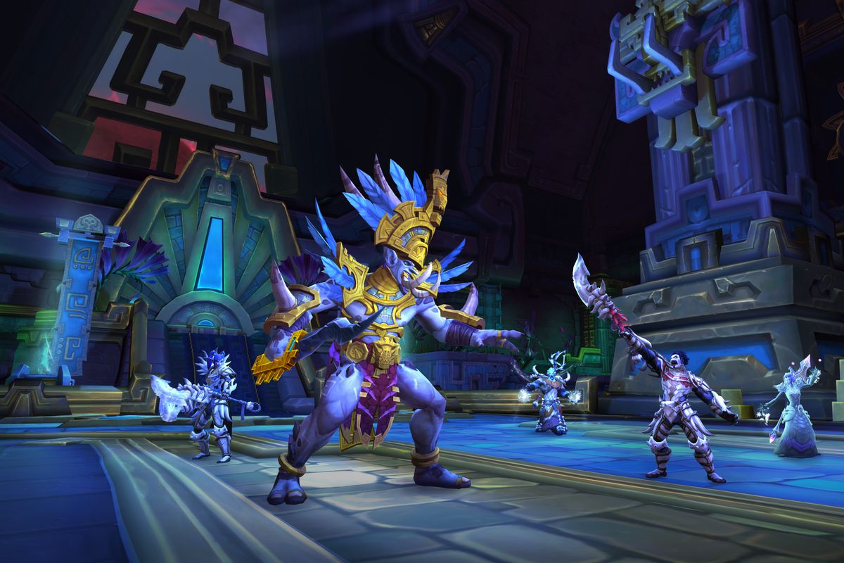World of Warcraft - A group of raiders attack King Rhastakhan in the Battle for Dazar’Alor