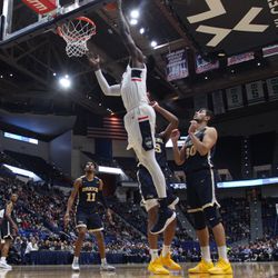 The Drexel Dragons take on the UConn Huskies in a men’s college basketball game at the XL Center in Hartford, CT on December 18, 2018