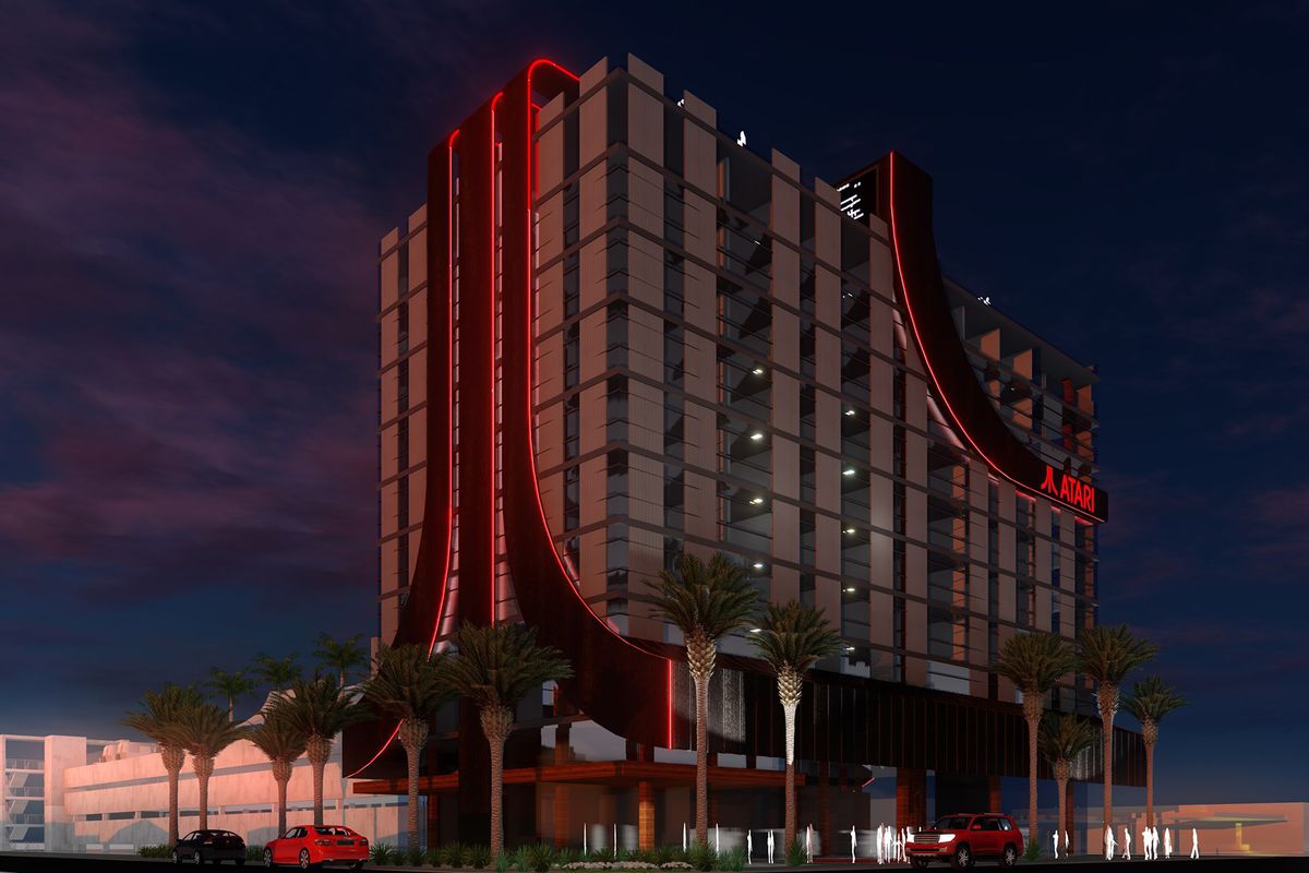 Atari-shaped hotel