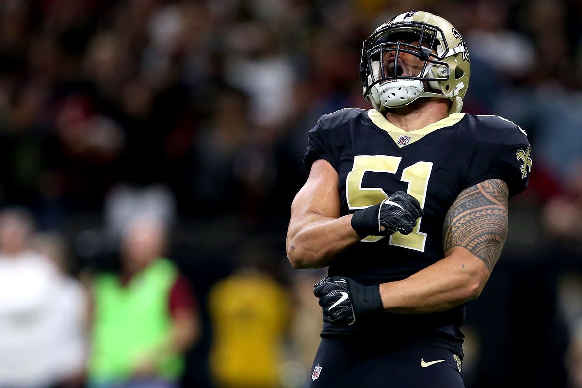 NEW ORLEANS, LA:  New Orleans Saints linebacker Manti Te’o (51) celebrates after stopping the opposing offense on third down during a game at the Mercedes-Benz Superdome.