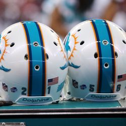 Aug 17, 2013; Houston, TX, USA; A closeup up the NFL Heads Up logo of Miami Dolphins cornerback Brent Grimes (21) and linebacker Jonathan Freeny (56) during the game against the Houston Texans at Reliant Stadium. The Texans defeated the Dolphins 24-17.