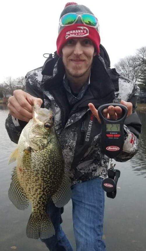 A full length view of Jake Kueker holding his big crappie from McHenry County. Provided photo