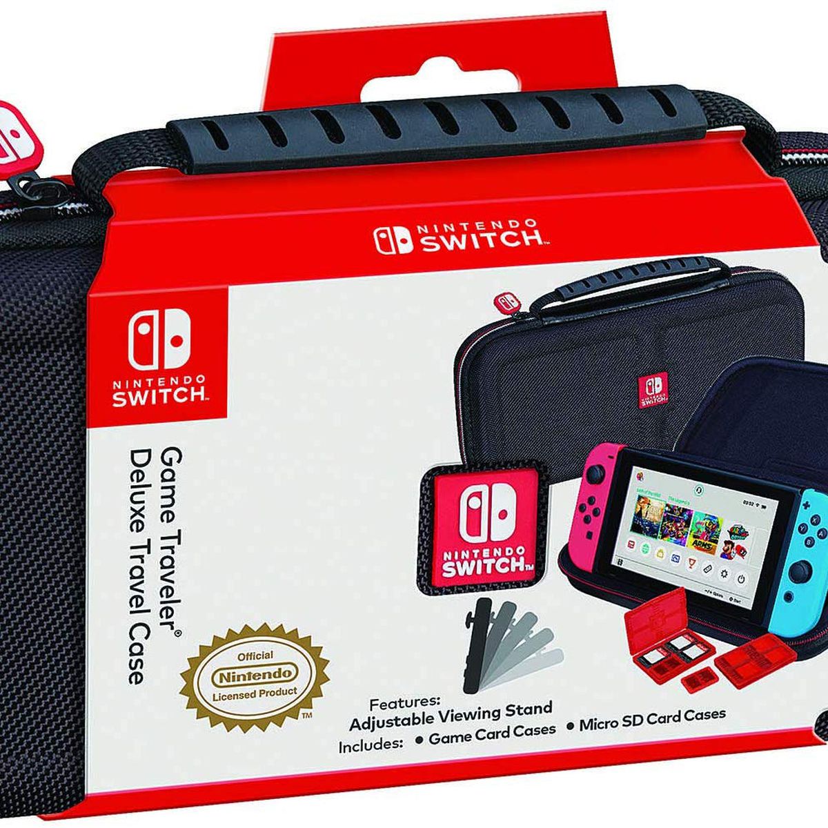 A product shot of the Game Traveler Deluxe carrying case for Nintendo Switch