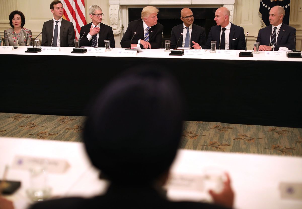 President Trump’s American Technology Council Roundtable with Oracle’s Safra Catz, Apple’s Tim Cook, Microsoft’s Satya Nadella and Amazon’s Jeff Bezos, among others.