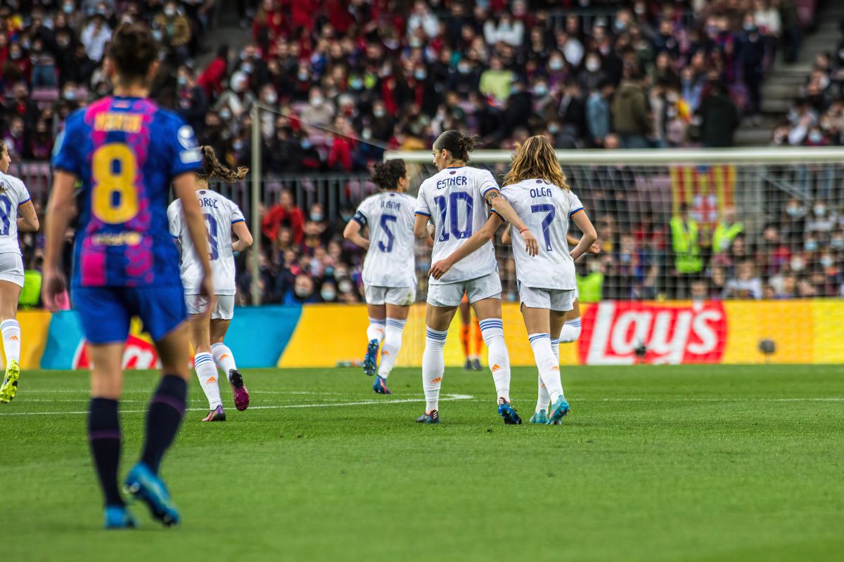 Real Madrid players celebrate a goal during the UEFA Women’s...