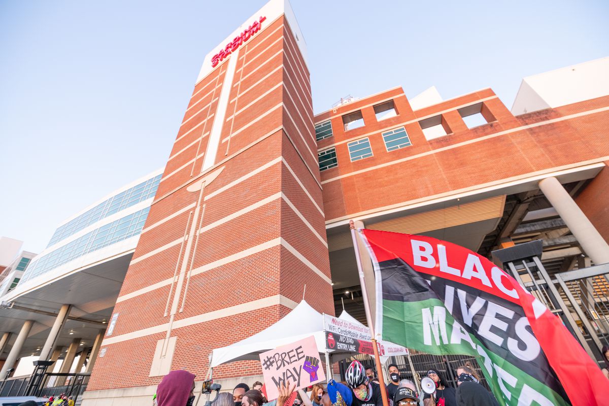 Black Lives Matter Demonstrators Protest Outside University Of Louisville Football Game In Louisville, Kentucky