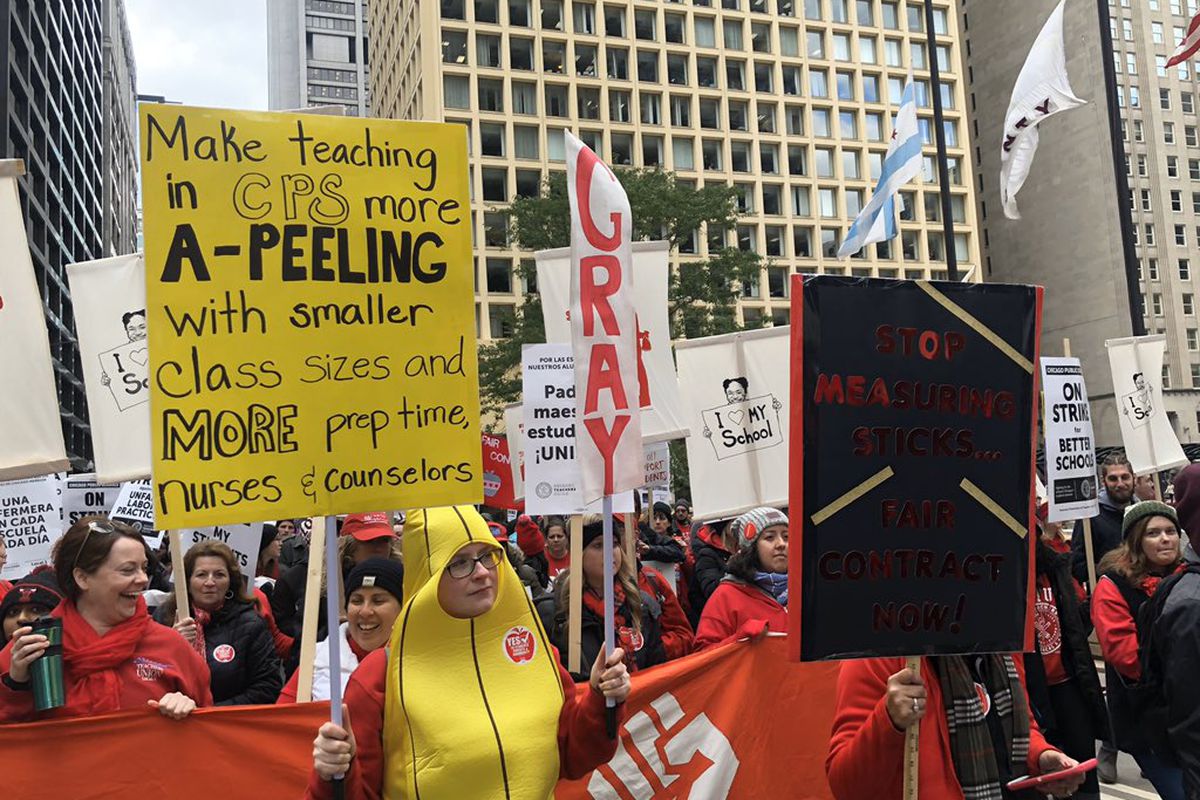 CTU members rallied in downtown Chicago on the first afternoon of their October 2019 strike.