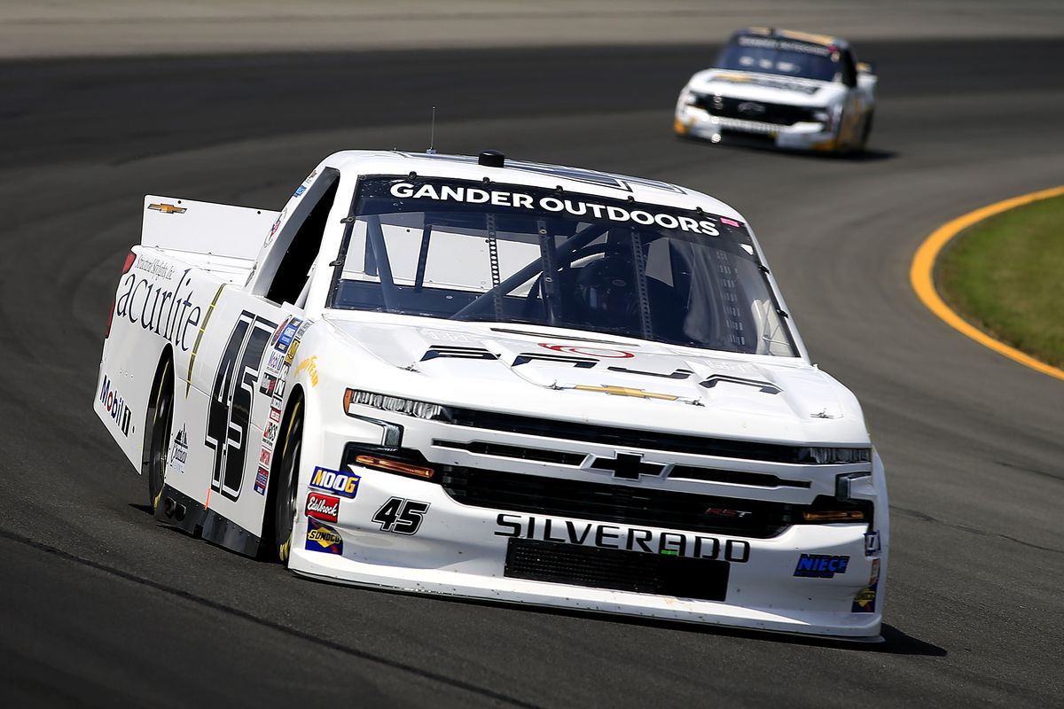 Ross Chastain, driver of the #45 Niece/Acurlite Chevrolet, drives during the NASCAR Gander Outdoors Truck Series Gander RV 150 at Pocono Raceway on July 27, 2019 in Long Pond, Pennsylvania.