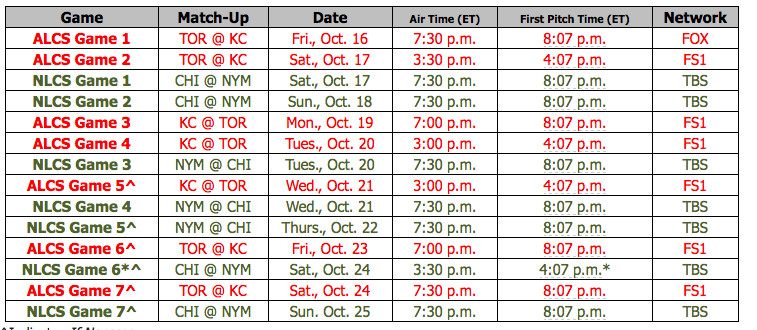 new mlb nlcs schedules