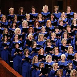 The Mormon Tabernacle Choir sings a song in the Conference Center in Salt Lake City during the afternoon session of the LDS Church’s 187th Annual General Conference on Sunday, April 2, 2017.