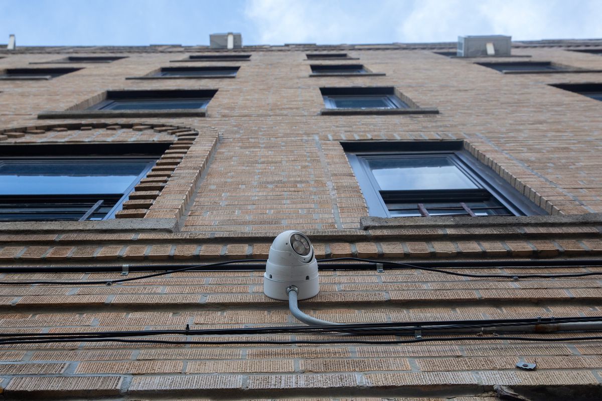 A security camera at a Diego Beekman Mutual Housing residential building in the South Bronx. Dec. 1, 2021.