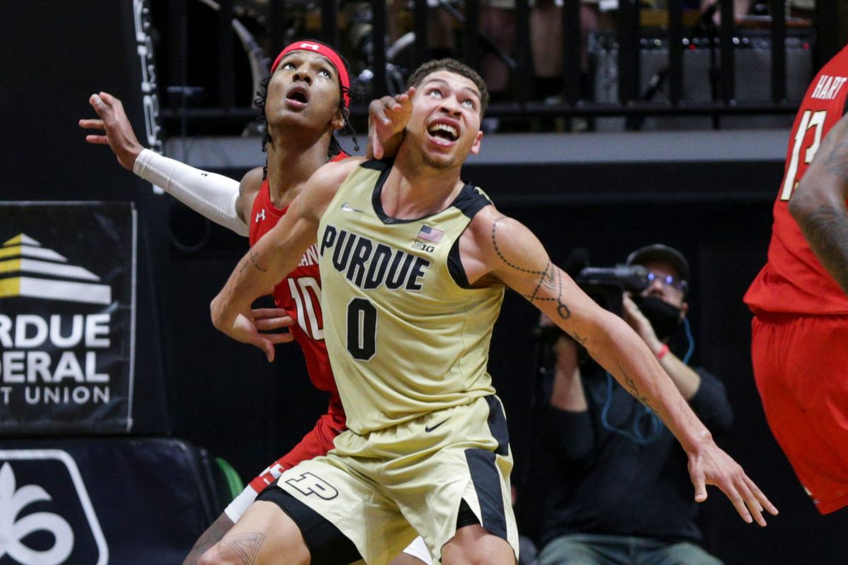 Purdue forward Mason Gillis boxes out Maryland forward Julian Reese during the second half of an NCAA men’s basketball game, Sunday, Feb. 13, 2022 at Mackey Arena in West Lafayette.