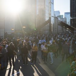 Hundreds gather in the Loop to celebrate President-elect Joe Biden’s victory, Saturday afternoon, Nov. 7, 2020. 