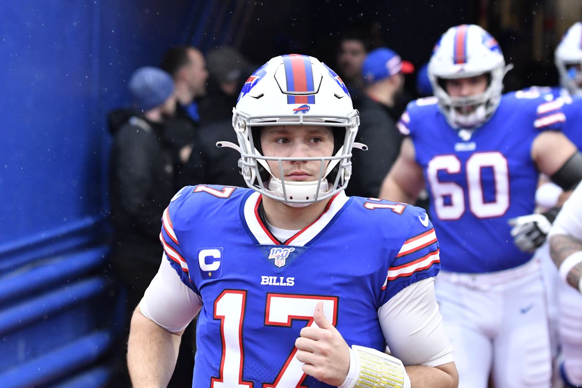 Buffalo Bills quarterback Josh Allen enters the field prior to a game against the New York Jets at New Era Field.