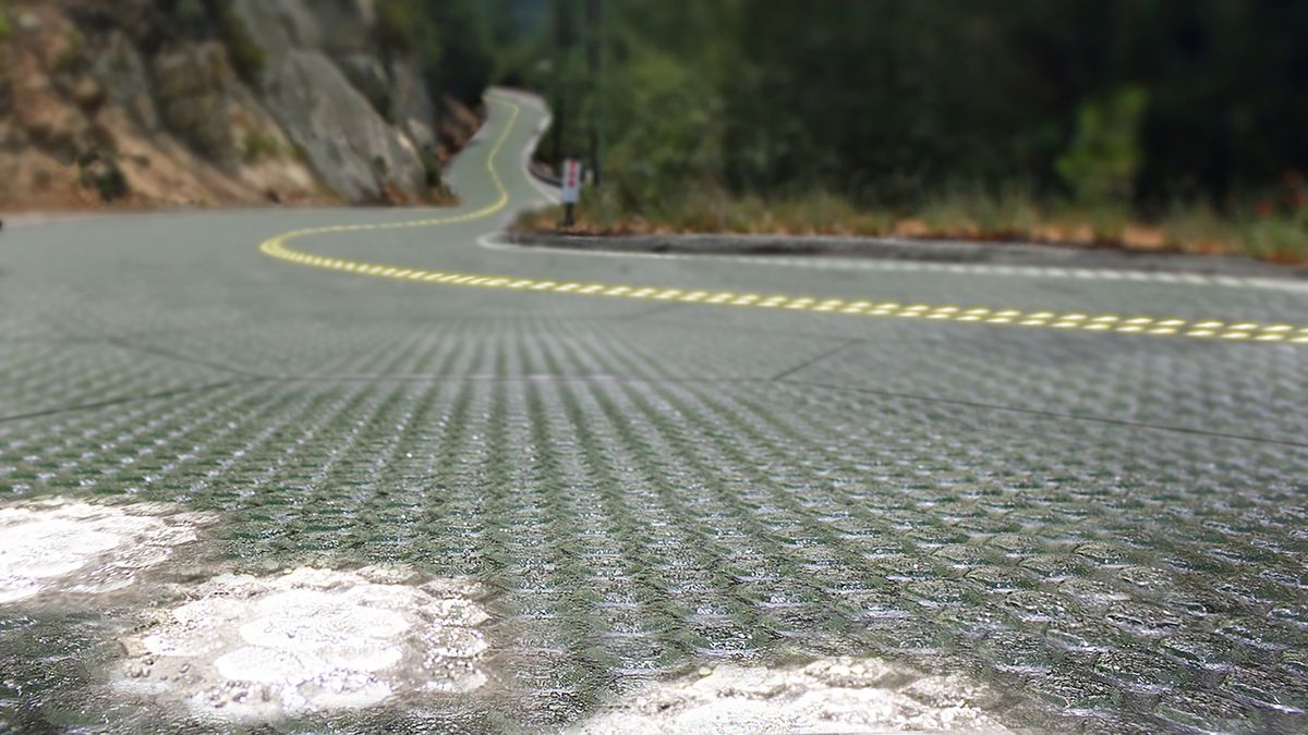 A rendering of what a Solar Roadways-covered highway would look like.