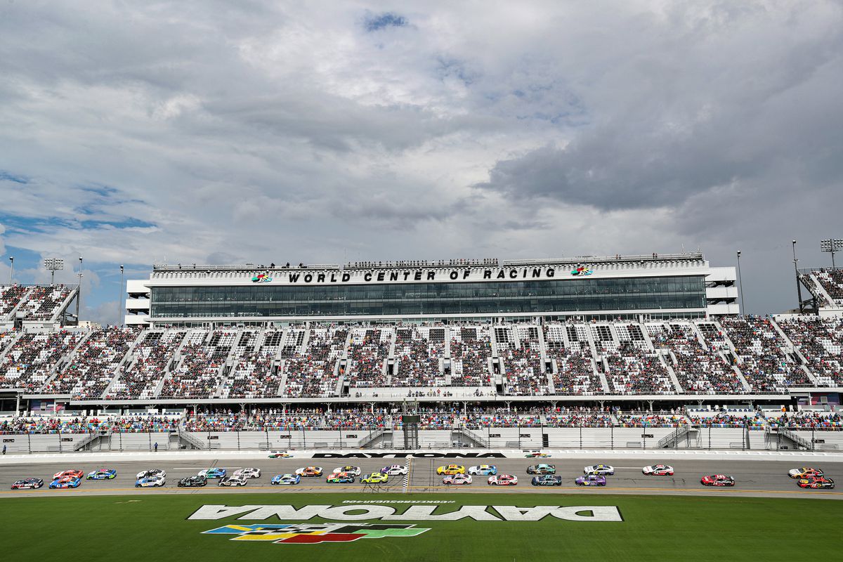 A general view of racing during the NASCAR Cup Series Coke Zero Sugar 400 at Daytona International Speedway on August 28, 2022 in Daytona Beach, Florida.
