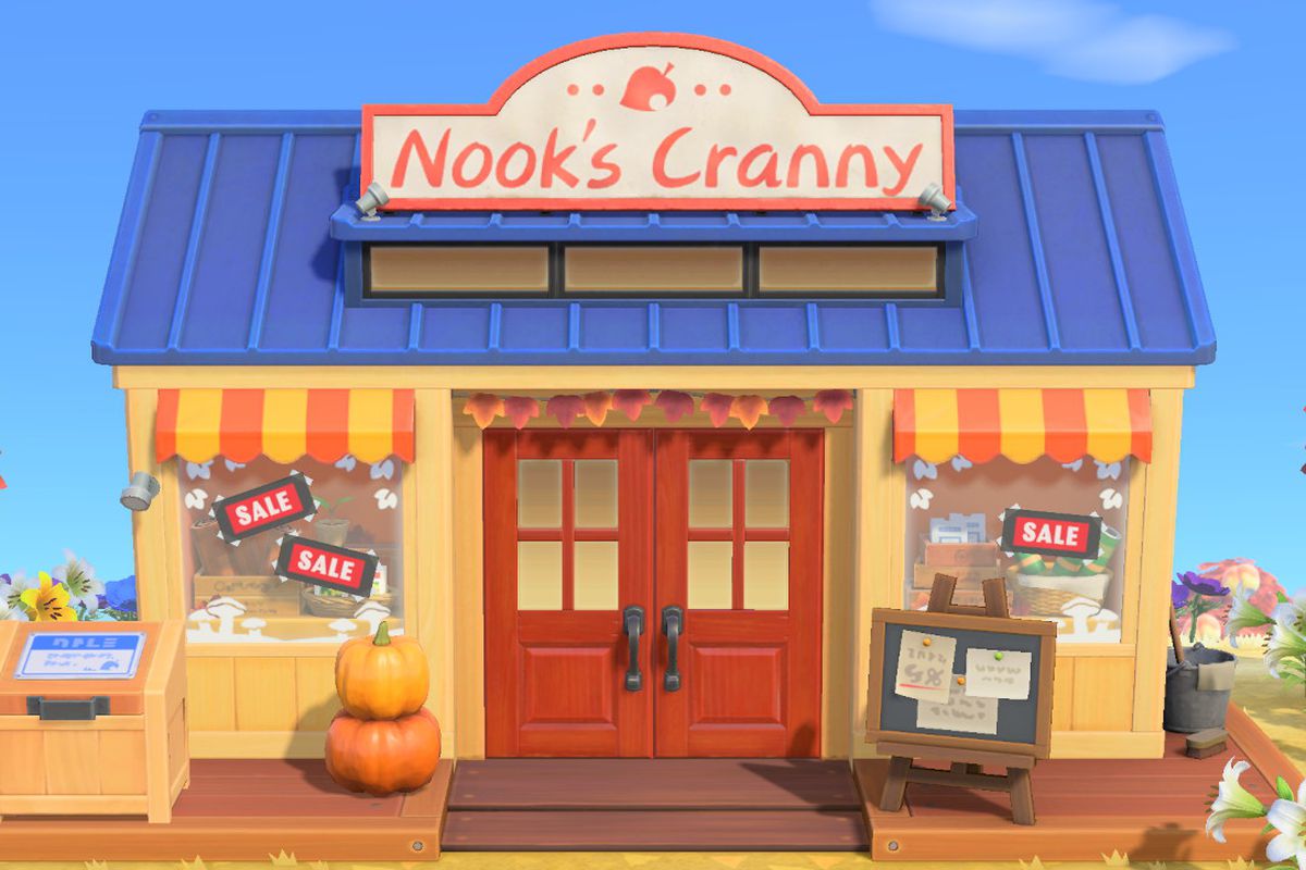 Image of Nook’s Cranny with sale signs on its windows.