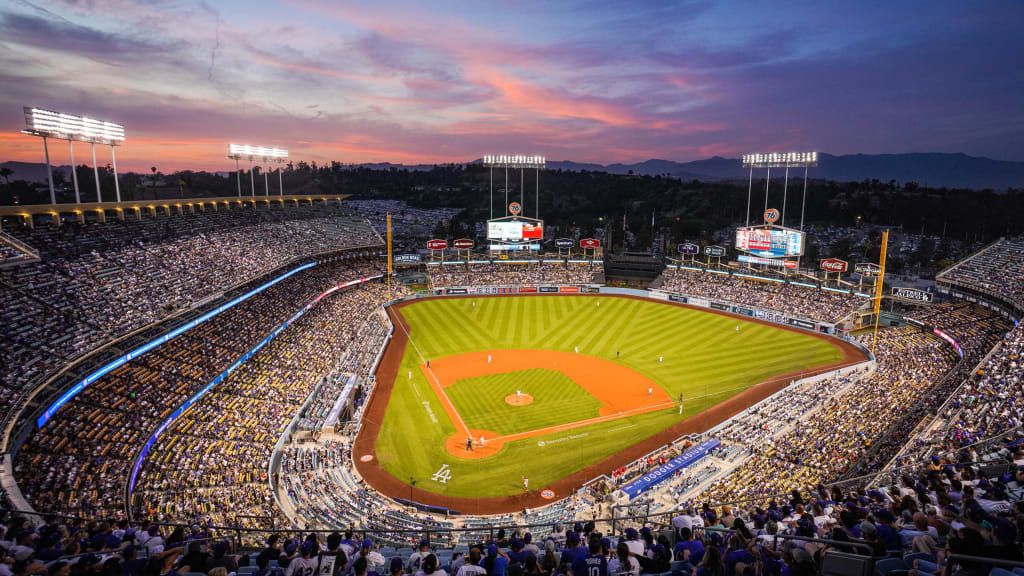 Promotional image of Dodger Stadium to hype the upcoming visit by the New York Yankees in June 2023