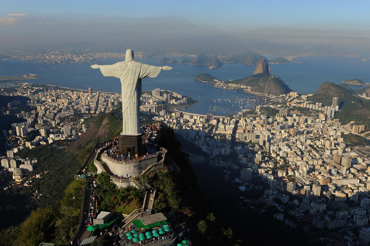 An arial view of the 'Christ the Redeemer' statue on top of Corcovado mountain in Rio de Janeiro, Brazil, host of the 2016 Olympics.  (Photo by Michael Regan/Getty Images)
