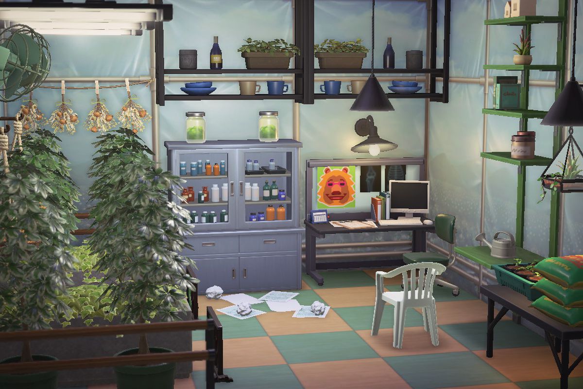 A screenshot from Animal Crossing: New Horizons depicting a weed growing greenhouse
