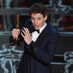 Eddie Redmayne accepts the award for best actor in a leading role for “The Theory of Everything” at the Oscars on Sunday, Feb. 22, 2015, at the Dolby Theatre in Los Angeles. 