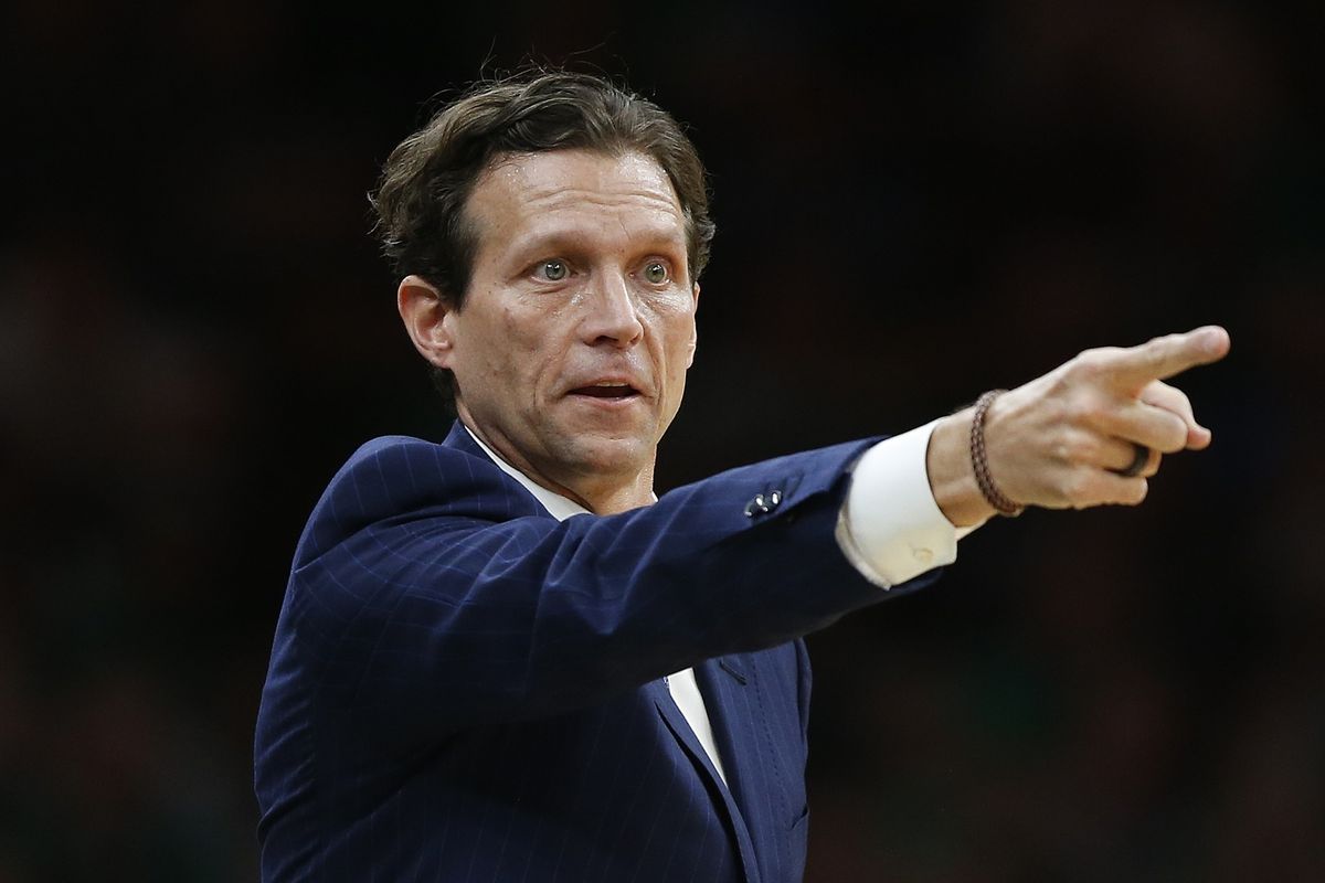 Utah Jazz head coach Quin Snyder reacts during the first half on an NBA basketball game against the Boston Celtics in Boston, Saturday, Nov. 17, 2018. (AP Photo/Michael Dwyer)