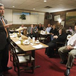 In this October 2011 photo, Sedgwick County assistant district attorney Marc Bennett talks about himself at a Kansas Republican Assembly meeting in Wichita, Kan.  He's a candidate for Sedgwick County district attorney. 