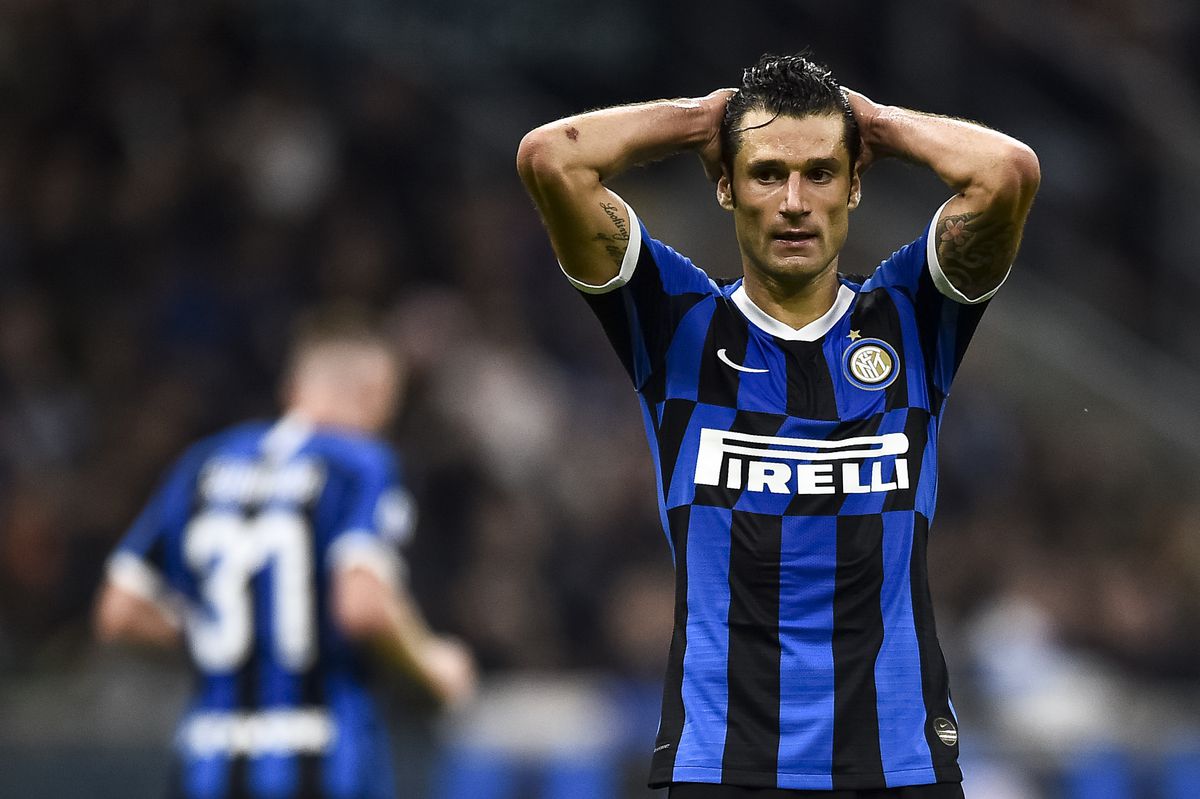 Antonio Candreva of FC Internazionale looks dejected during...
