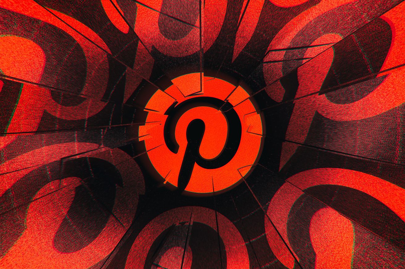 Görünüşe göre cam parçalarından yapılmış Pinterest logosunun çizimi.