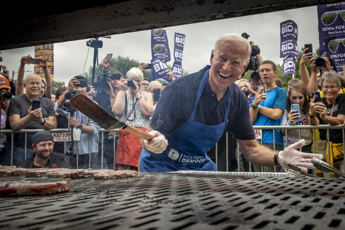 Joe Biden grilling at the Polk County Steak Fry