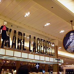 Coco also watches over the first floor, where Karl Lagerfeld mannequins are hanging out near the ceiling. 