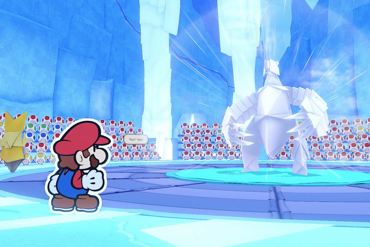 Paper Mario: The Origami King Ice Vellumental boss fight guide. 