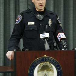 West Jordan police officer Walter Bockholt speaks during a news conference in Midvale on Thursday, Dec. 4, 2014. Bockholt risked his own life and tried to pull a man from a burning vehicle on Dec. 3, 2014. The victim later died. 