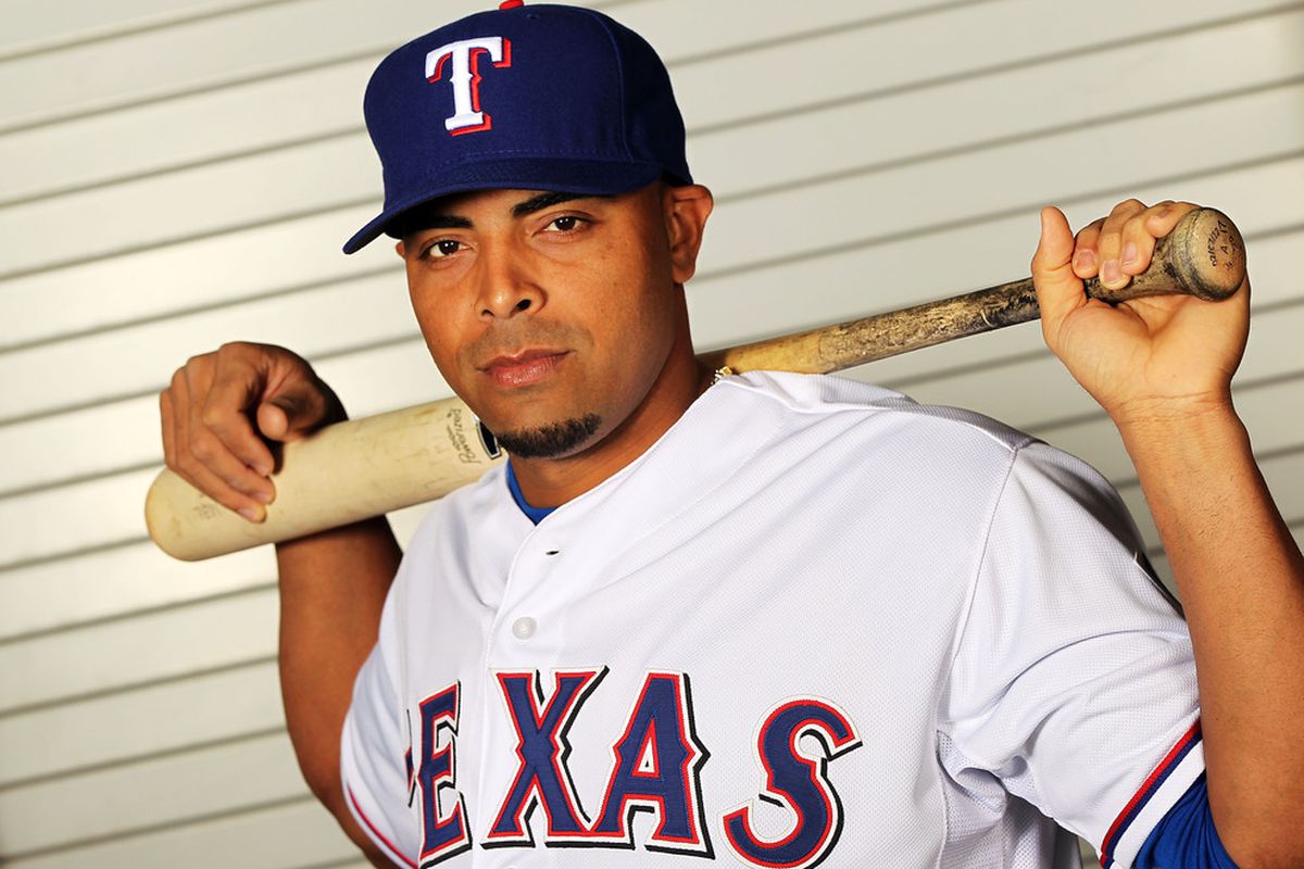 SURPRISE, AZ - FEBRUARY 28:  Nelson Cruz #17 of the Texas Rangers poses during spring training photo day on February 28, 2012 in Surprise, Arizona.  (Photo by Jamie Squire/Getty Images)