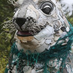 Lidia the Seal, a sculpture made entirely of plastic garbage found in the oceans, is pictured at Utah Hogle Zoo in Salt Lake City on Friday, May 24, 2019.