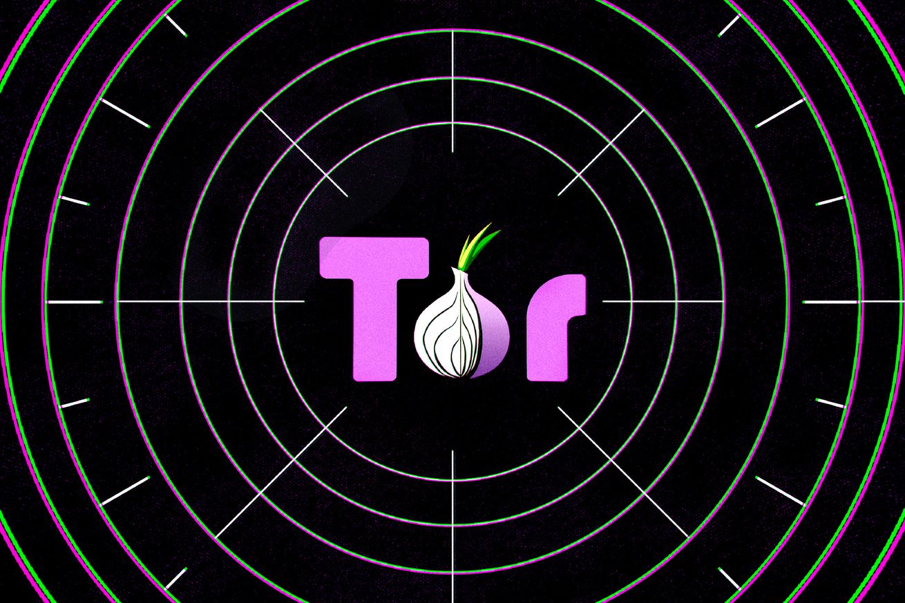 The Tor logo, including an onion as the “o”, on a black background 