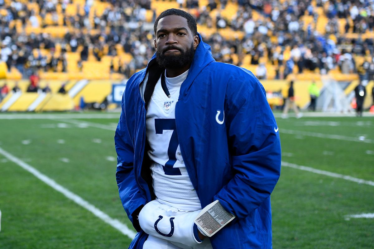 Jacoby Brissett of the Indianapolis Colts walks off the field after being defeated by the Pittsburgh Steelers 26-24 during the game at Heinz Field on November 3, 2019 in Pittsburgh, Pennsylvania.