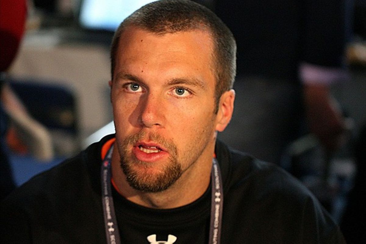 Feb 24, 2012; Indianapolis, IN, USA; San Diego State Aztecs quarterback Ryan Lindley speaks at a press conference during the NFL Combine at Lucas Oil Stadium. Mandatory Credit: Brian Spurlock-US PRESSWIRE
