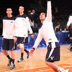 Brigham Young Cougars guard Matt Carlino (10) warms up prior to the NIT Final Four in New York City Tuesday, April 2, 2013.