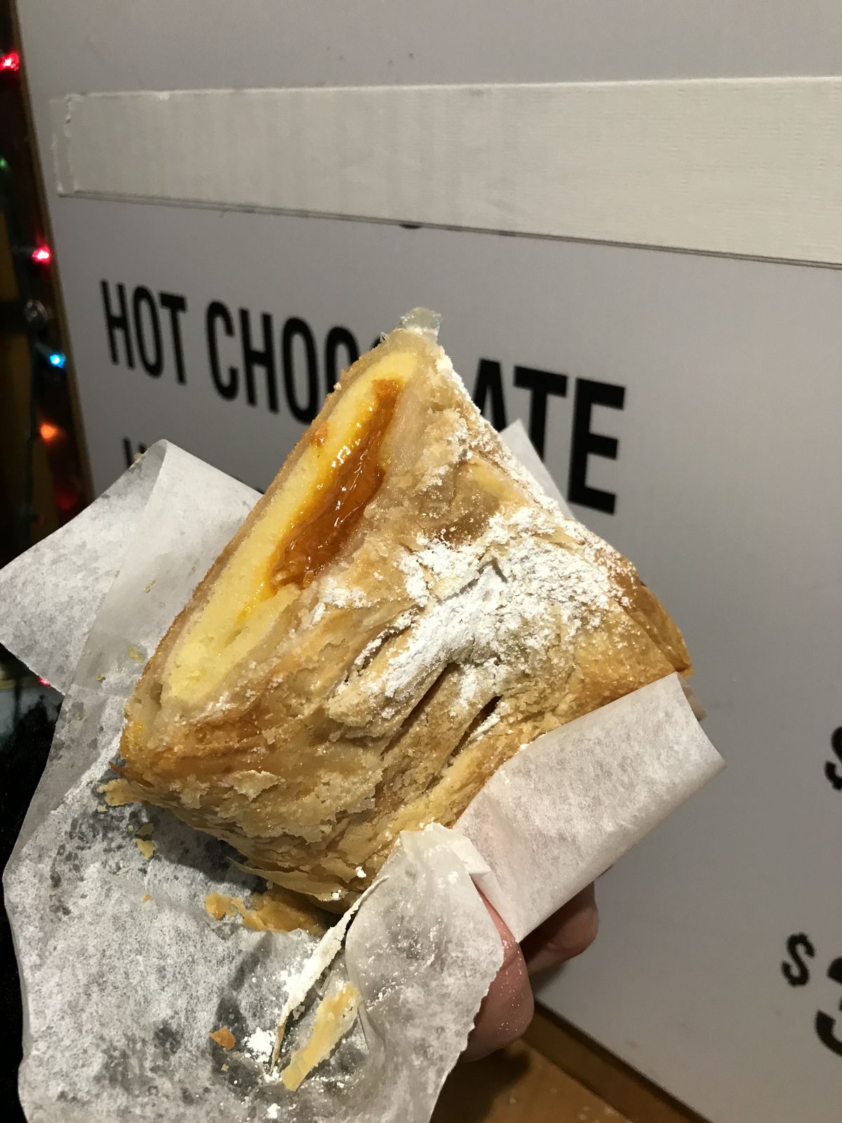 A handle holding a strudel.