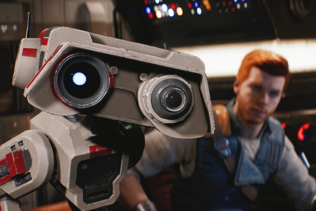 the droid BD-1, with Cal Kestis behind it, in Star Wars Jedi: Survivor
