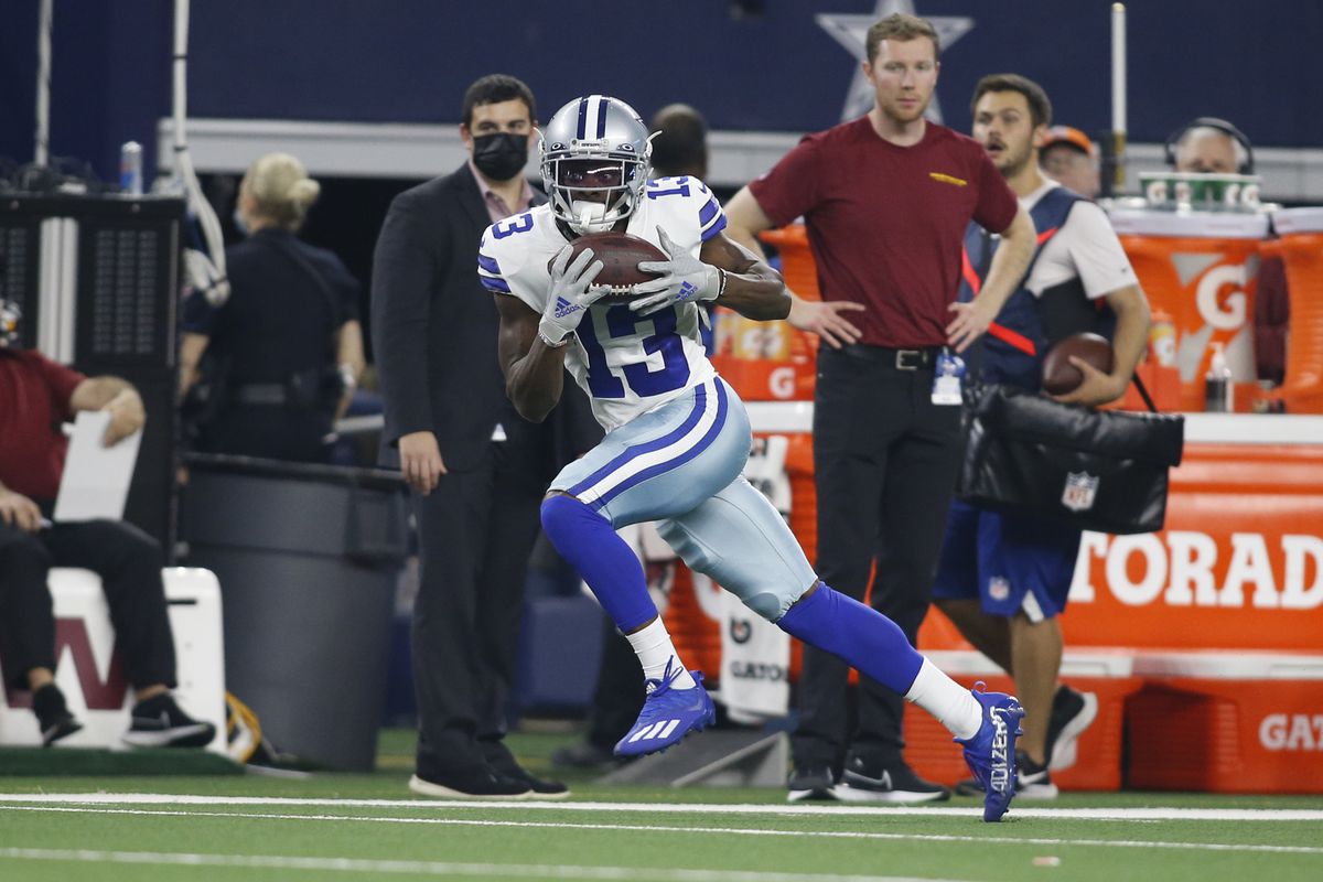Dallas Cowboys wide receiver Michael Gallup (13) catches a pass against the Washington Football Team at AT&amp;amp;T Stadium.