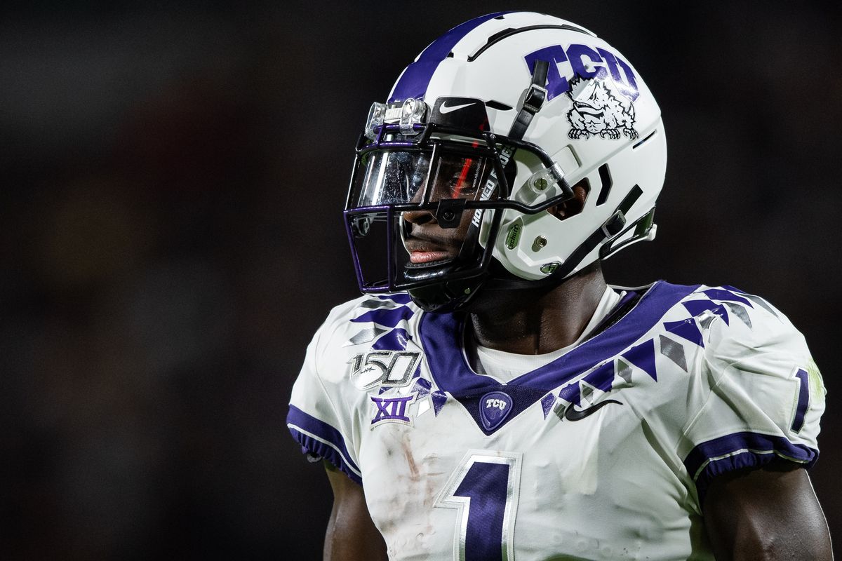 TCU Horned Frogs wide receiver Jalen Reagor (1) lines up before the snap during the college football game between the Purdue Boilermakers and TCU Horned Frogs on September 14, 2019, at Ross-Ade Stadium in West Lafayette, IN.