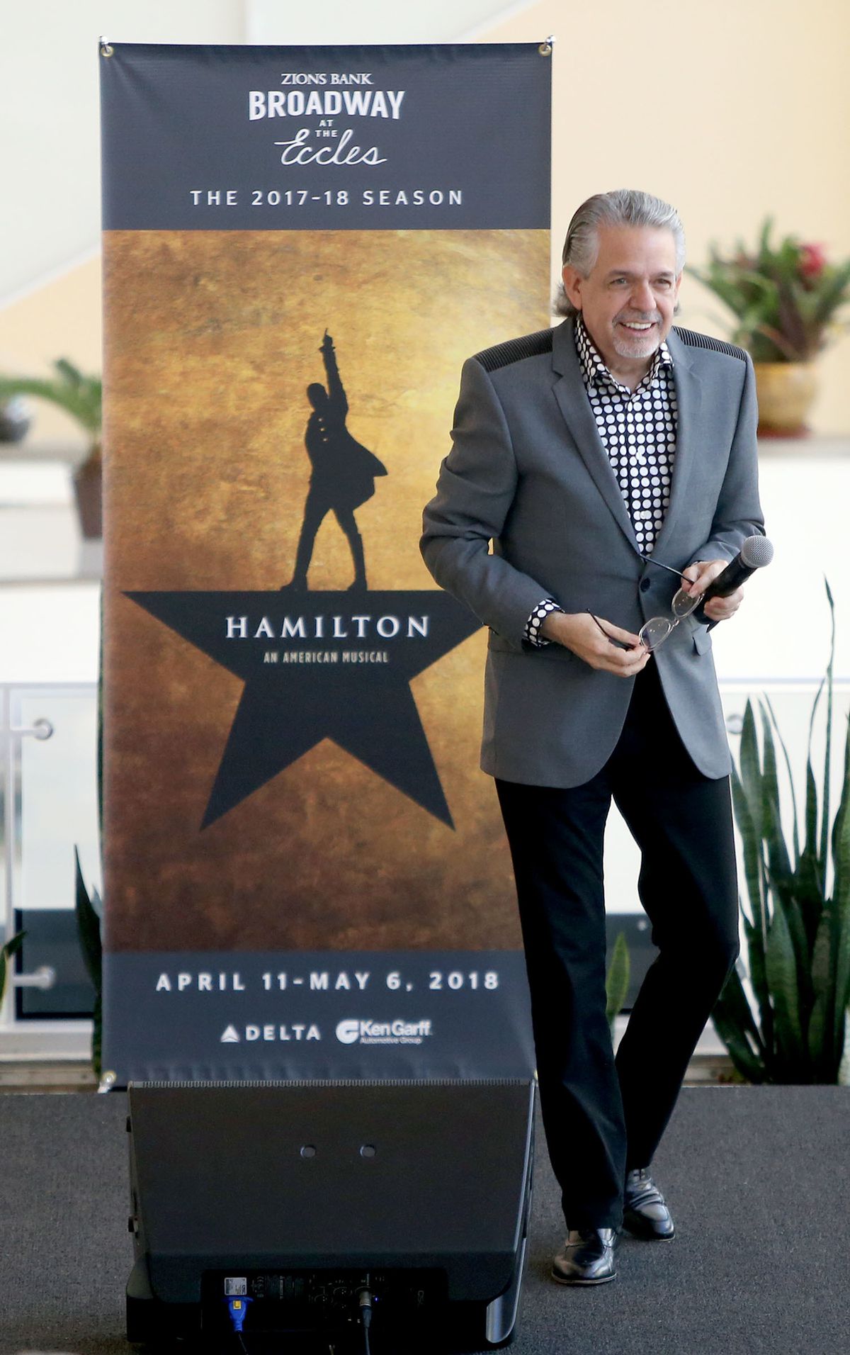 Luis A. Miranda, Jr., co-founder of The MirRam Group and father of "Hamilton" creator, Lin-Manuel Miranda, talks about the Hamilton Education Program at the Eccles Theater in Salt Lake City on Thursday, Oct. 26, 2017. The program, also known as EduHam, wi